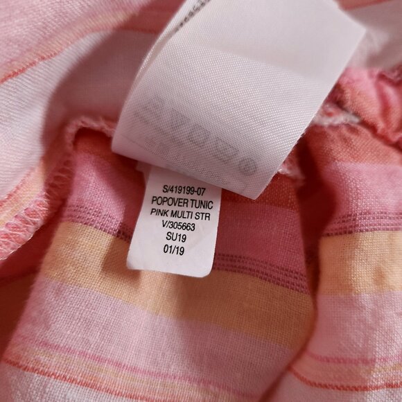 Gap Linen Tunic Womens Large Pink Striped V Neck Popover Coastal Beachwear - Picture 10 of 12